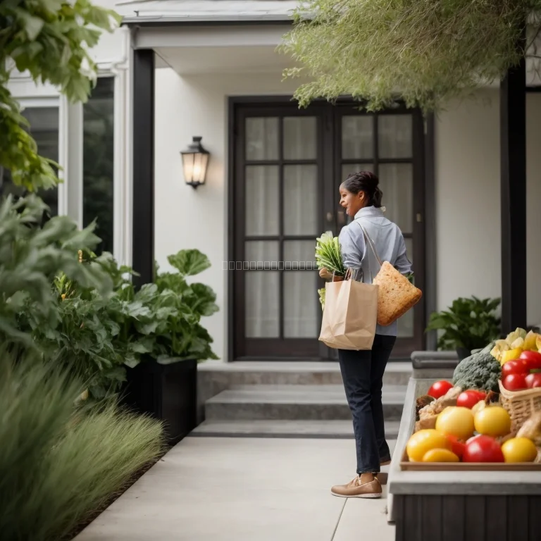 Lieferant mit Einkaufstasche an der Haustür